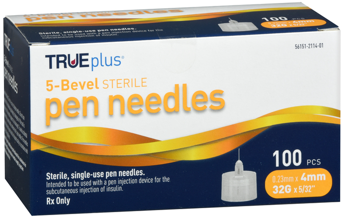 TruePlus 5 Bevel Pen Needle 32G 4MM 100 Ct