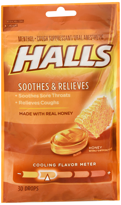 Halls Bag Honey Cough Drop 30 