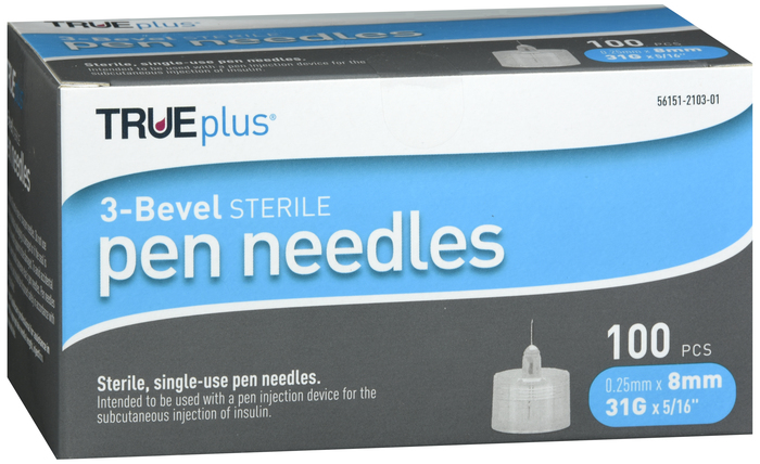TruePlus 3 Bevel Pen Needle 31G 8MM 100 Ct