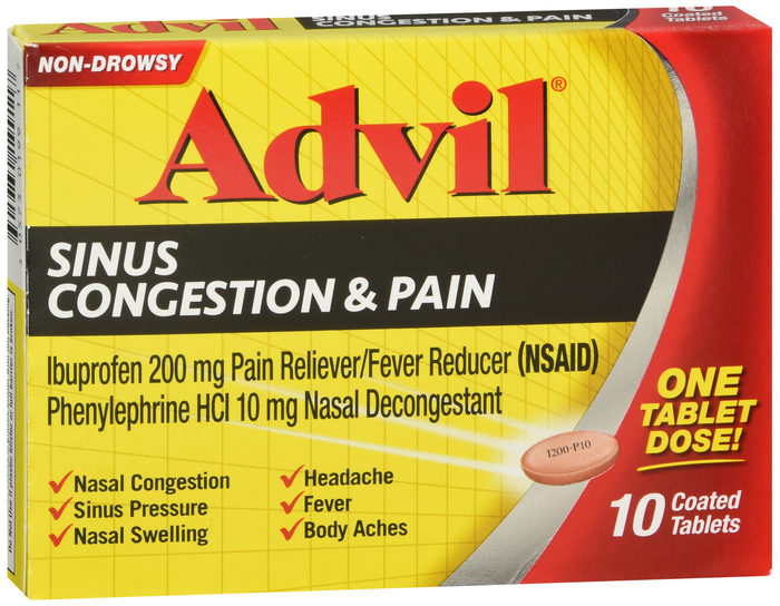 Case of 24-Advil Sinus Congestion And Pain Tab 10 Count By Pfizer 