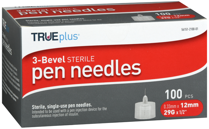 TruePlus 3 Bevel Pen Needle 29G 12MM 100 Ct