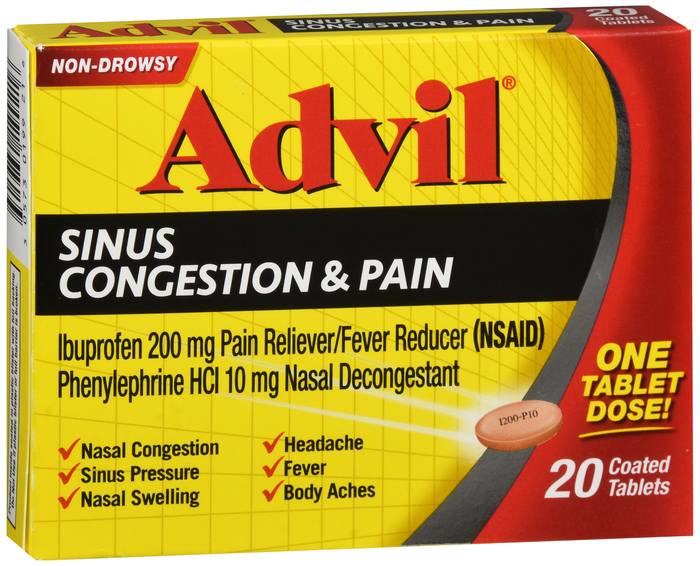 Case of 24-Advil Sinus Congestion & Pain 20 Count By Pfizer Pharma